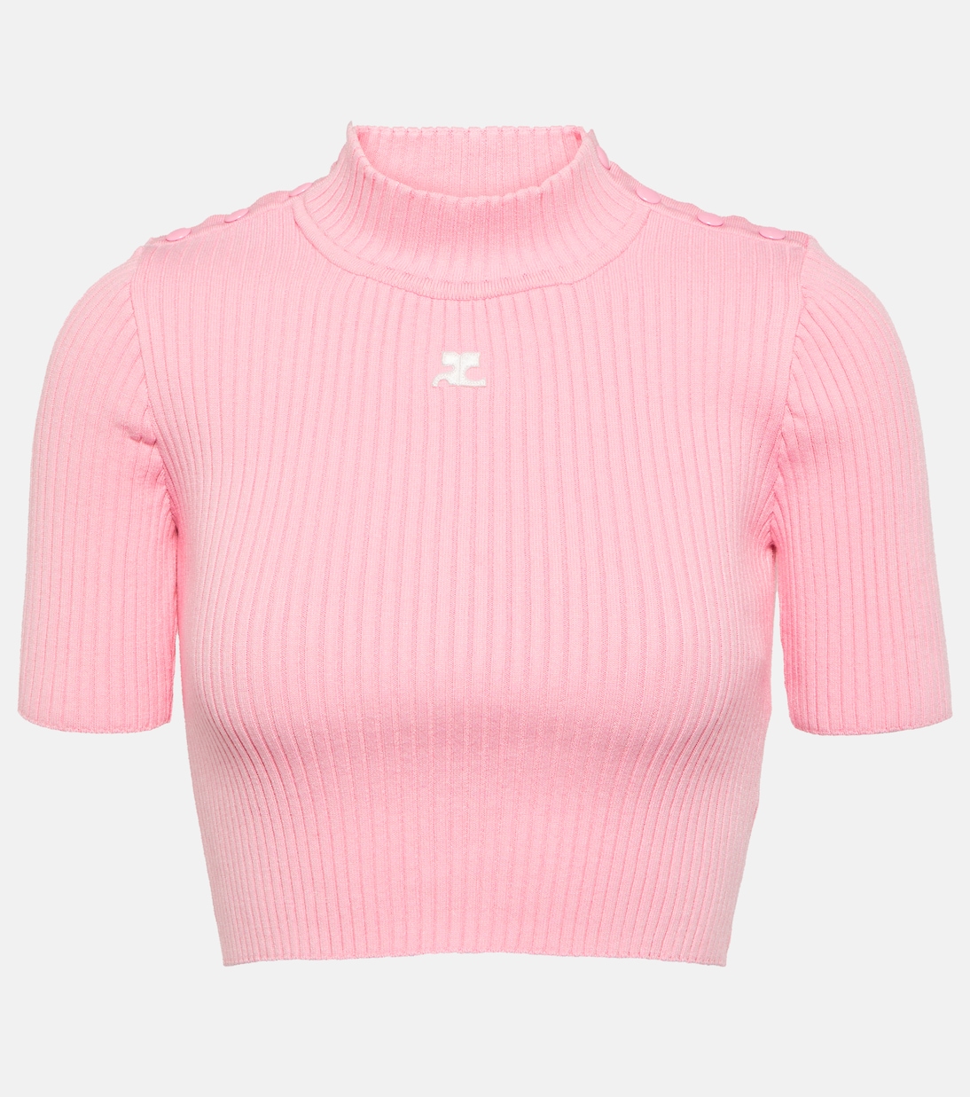 Укороченный свитер ребристой вязки Courrèges, розовый