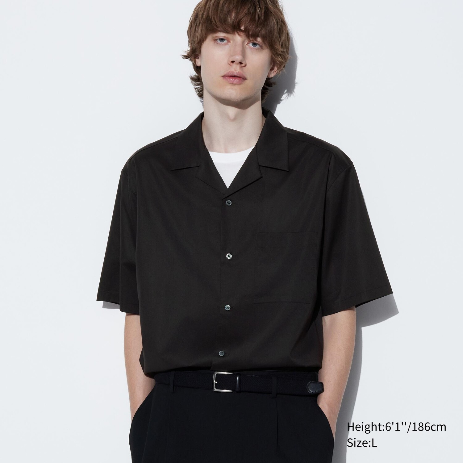 

Рубашка из хлопка с открытым шеи UNIQLO, черный