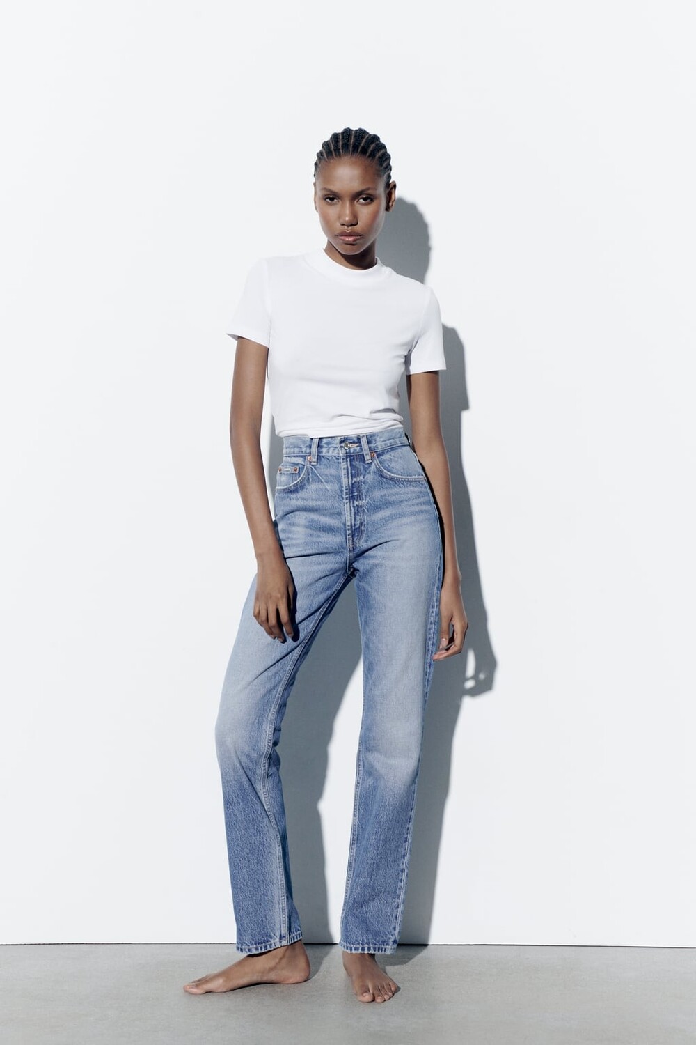 

Прямые джинсы trf с высокой посадкой ZARA, синий