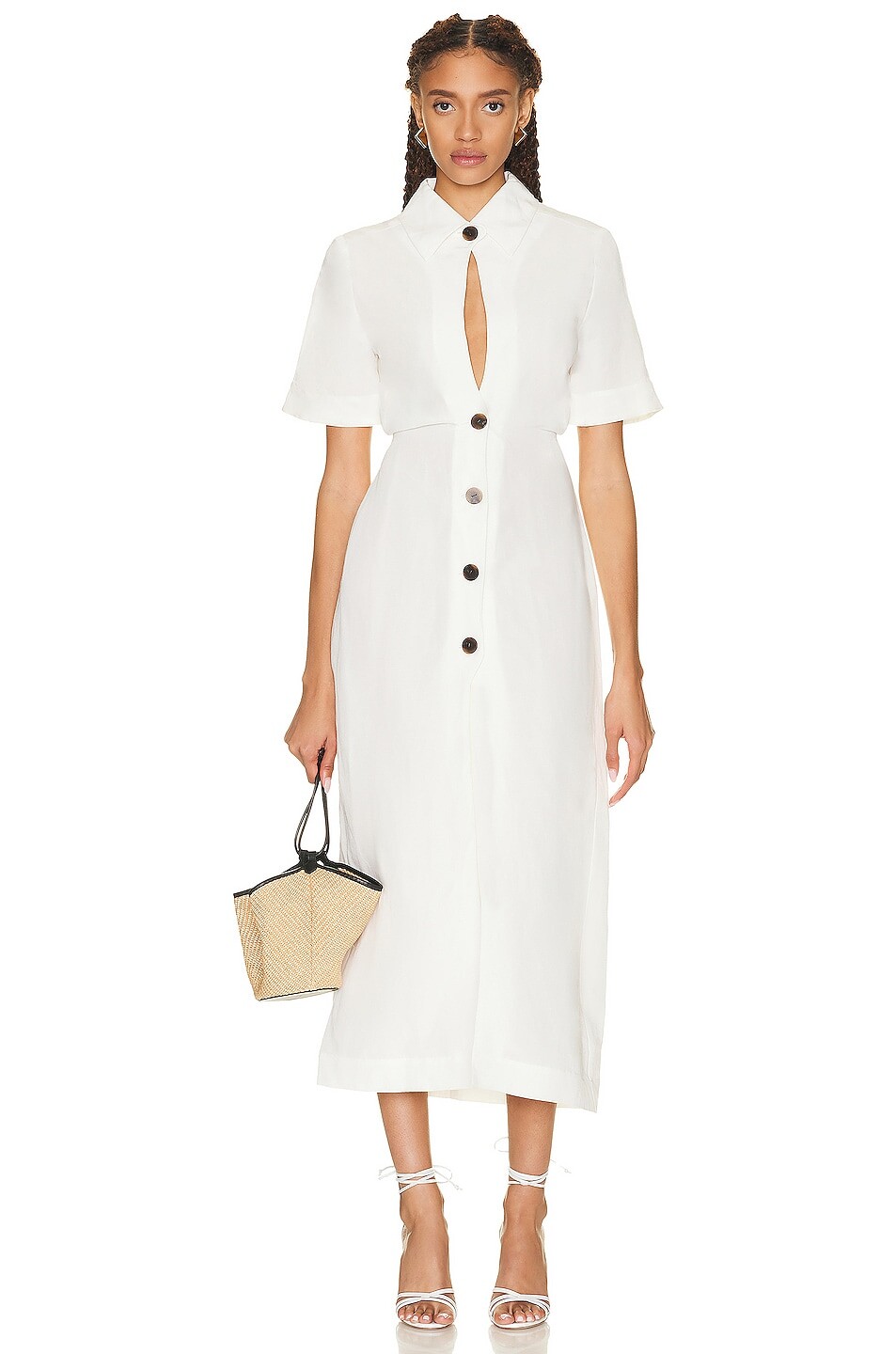 

Платье миди Matthew Bruch Blouson Midi Shirt Dress, цвет White Viscose Linen