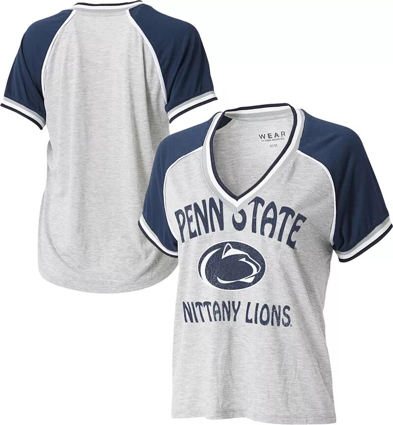 Женская серая футболка реглан с короткими рукавами и v-образным вырезом Wear By Erin Andrews Penn State Nittany Lions