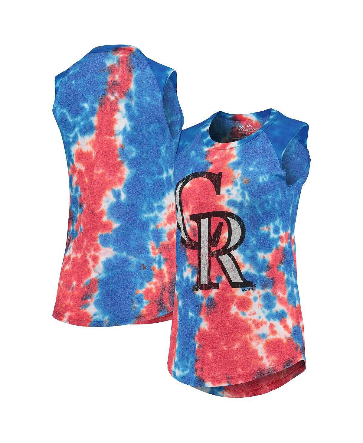 

Женская майка Tri-Blend Muscle Tri-Blend с нитками красного и синего цвета Colorado Rockies Tie-Dye Majestic