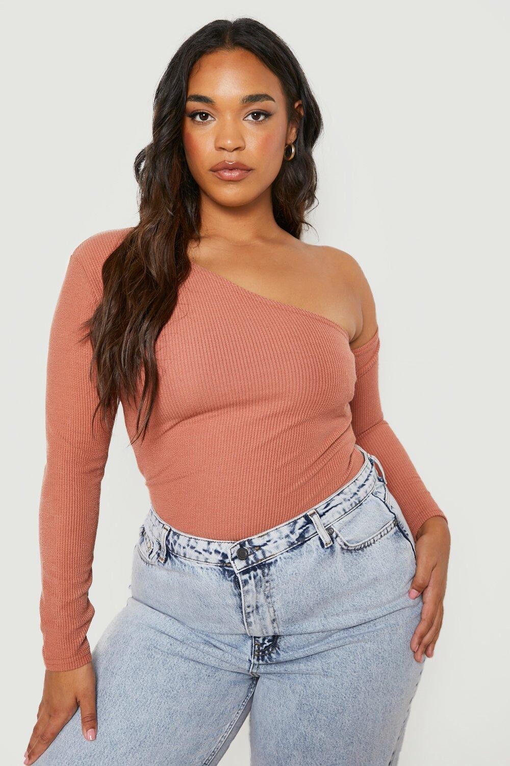 

Боди plus ripple rib с узким вырезом Boohoo, ржавый