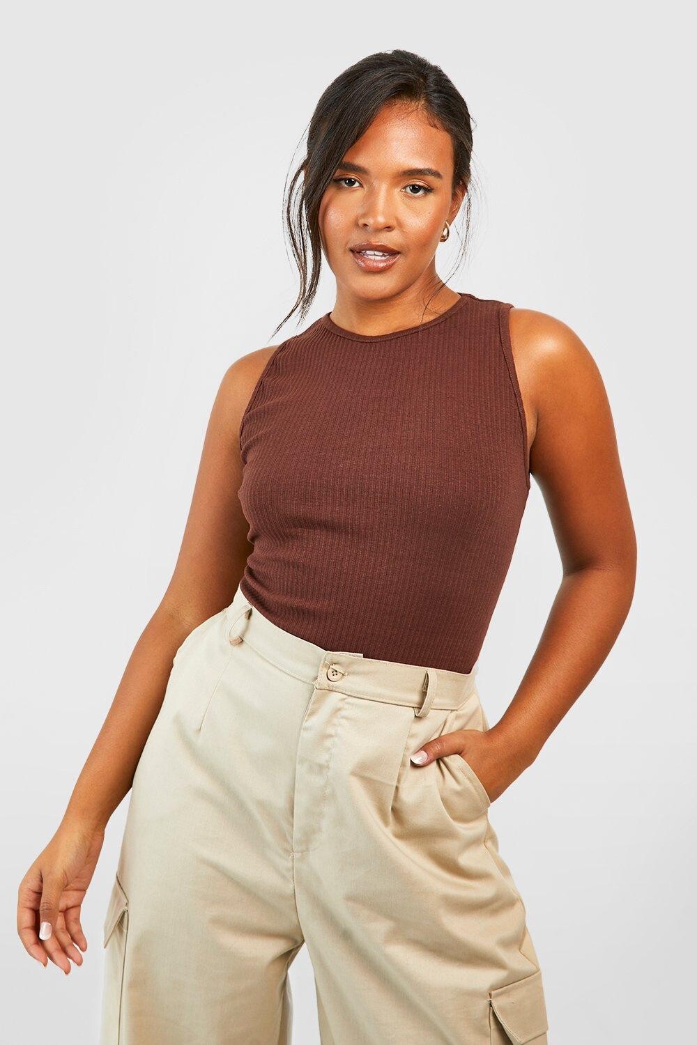 

Боди plus racer rib Boohoo, шоколадный
