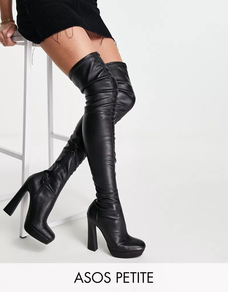 

Черные ботфорты на платформе и высоком каблуке ASOS Petite Kira