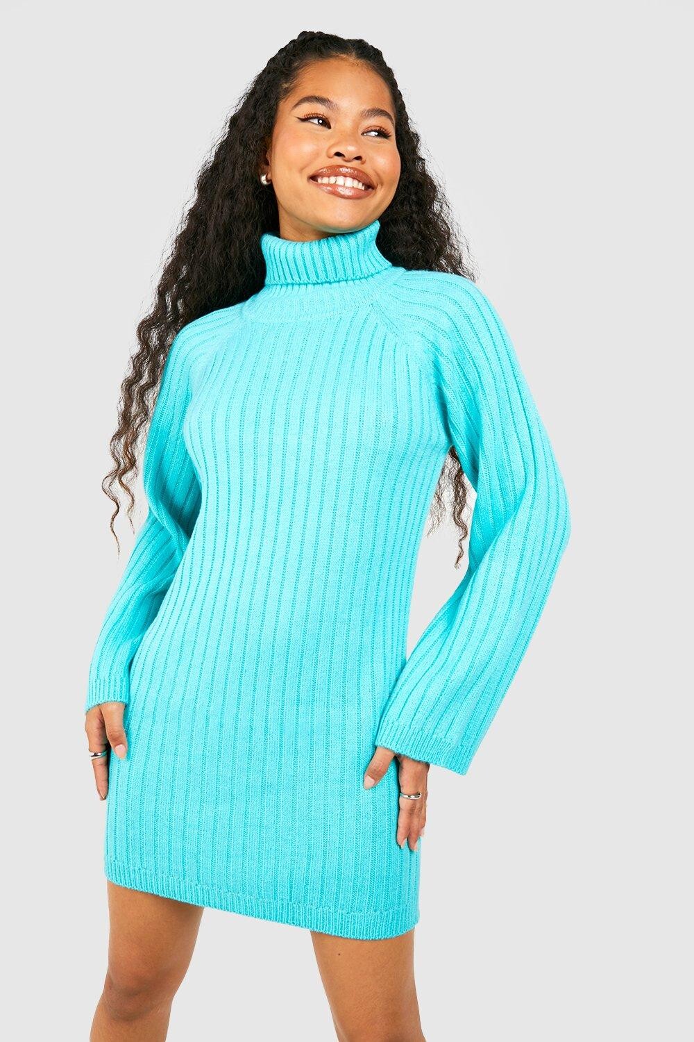 

Платье-джемпер Petite с высоким воротником и широкими рукавами boohoo, синий