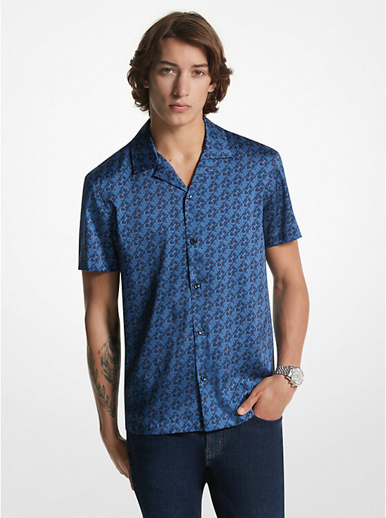 

Атласная рубашка с логотипом Empire Signature Michael Kors Mens, черный