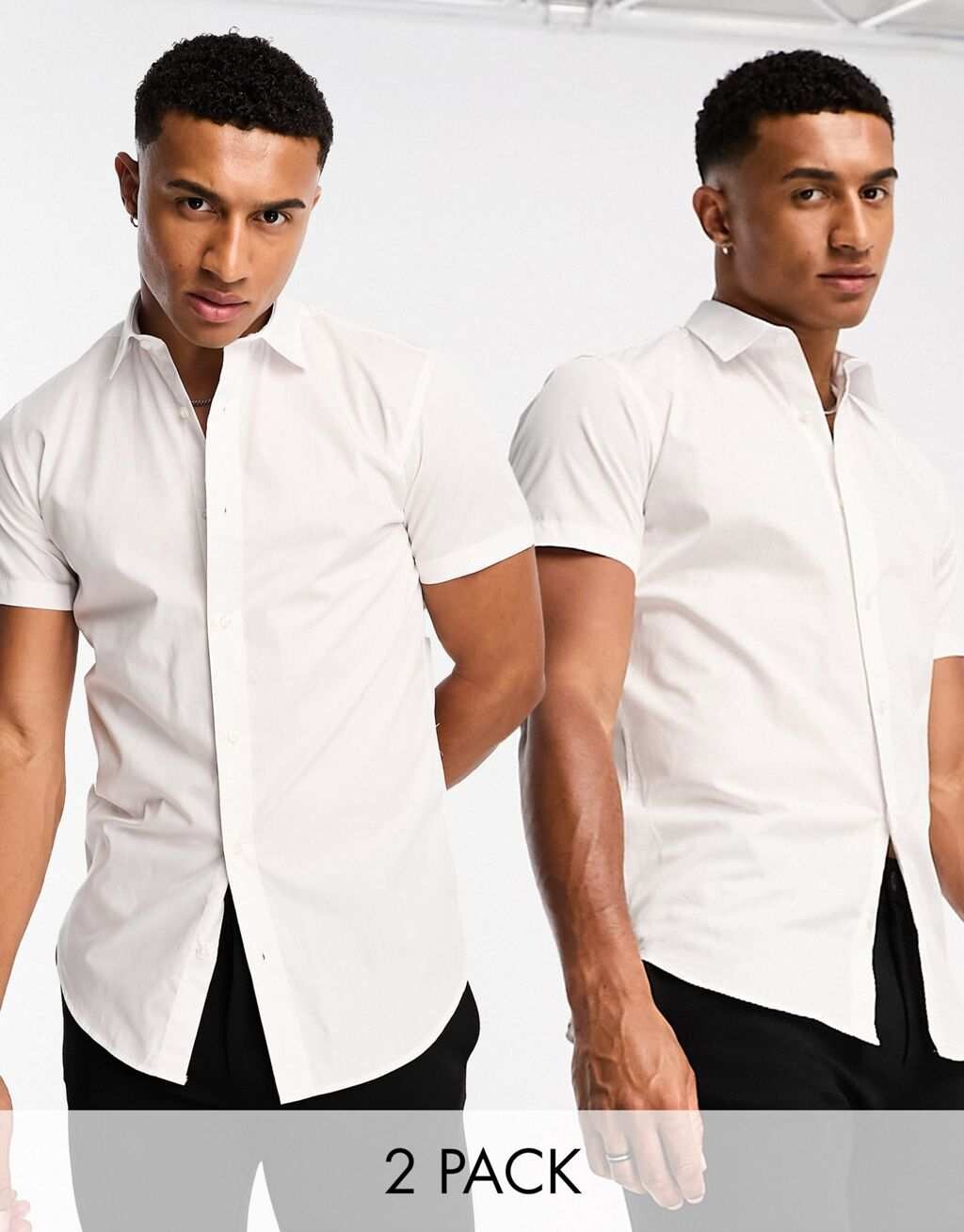 

Бело-белая рубашка облегающего кроя с короткими рукавами Jack & Jones (2 шт.)
