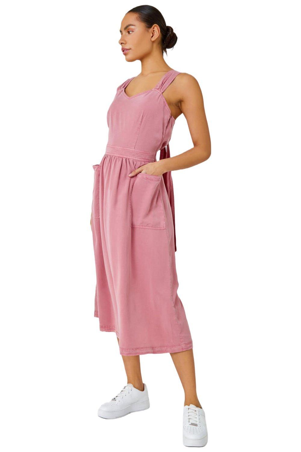 цена Окрашенное платье с карманами и бретелями Dusk, розовый
