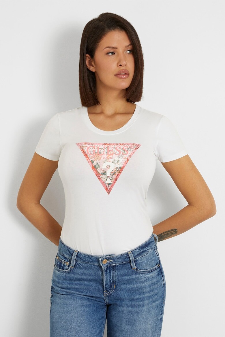 

Футболка с логотипом и декоративными камнями Guess, белый