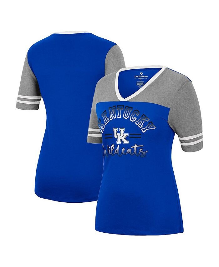 

Женская королевская серая футболка Kentucky Wildcats с v-образным вырезом There You Are Colosseum, синий