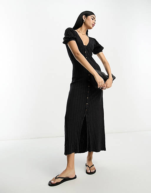 Черное чайное платье миди на пуговицах ASOS DESIGN черное атласное платье миди на пуговицах asos design tall