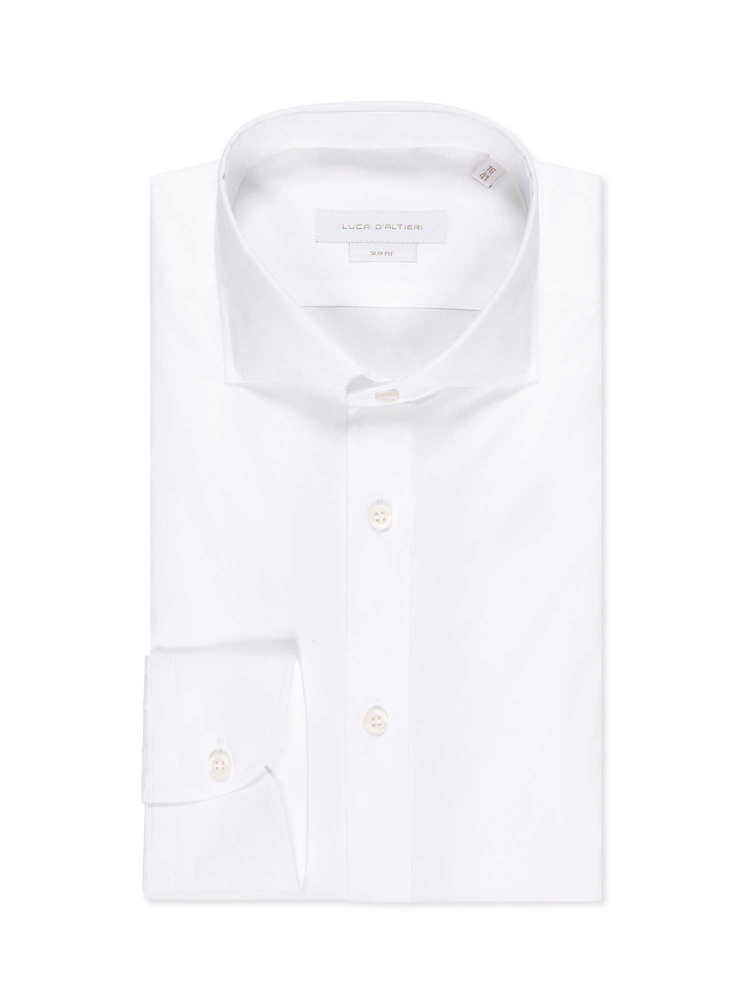 Рубашка узкого кроя из эластичного хлопка Luca D'Altieri, белый рубашка однотонная с длинными рукавами и костюмным воротником