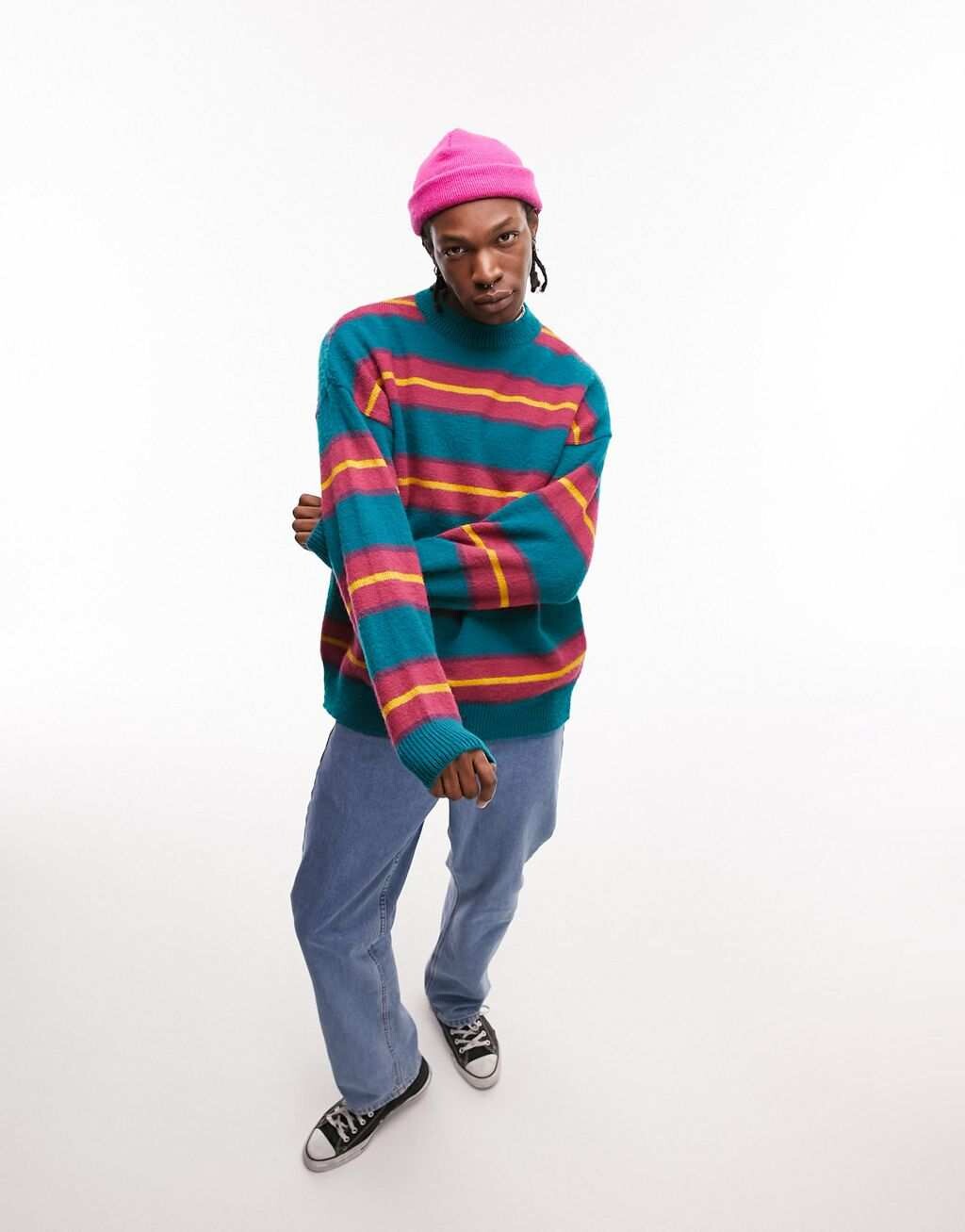 

Цветной вязаный джемпер с полосками Topman