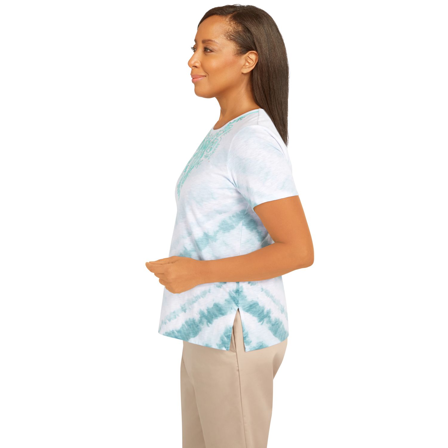 

Топ Petite Alfred Dunner с кокеткой и вышивкой Tie Dye Geo Alfred Dunner