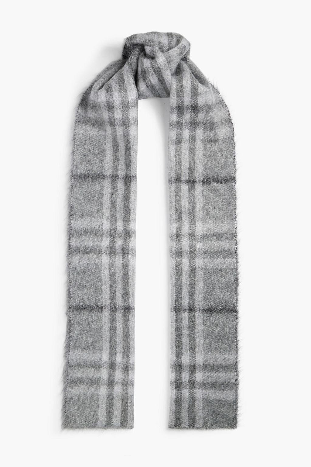 Клетчатый шарф из мохера, шелка и смесовой шерсти с начесом BURBERRY, серый