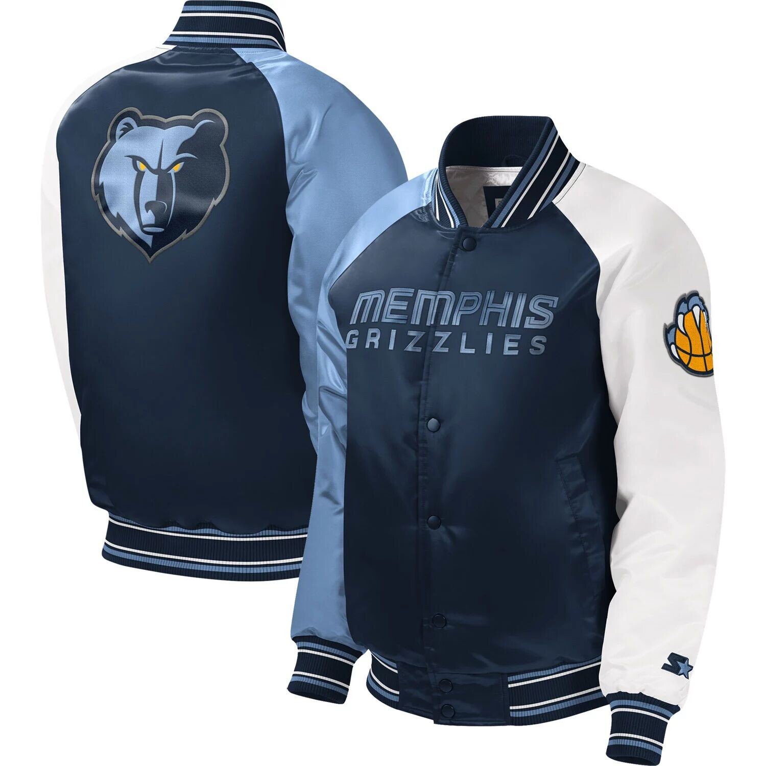 

Темно-синяя университетская куртка с длинными кнопками реглан Youth Starter Memphis Grizzlies Starter