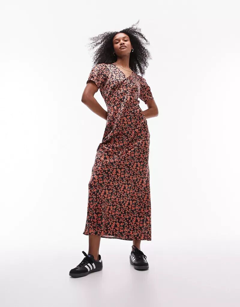 

Красное платье миди косого кроя с короткими рукавами Topshop