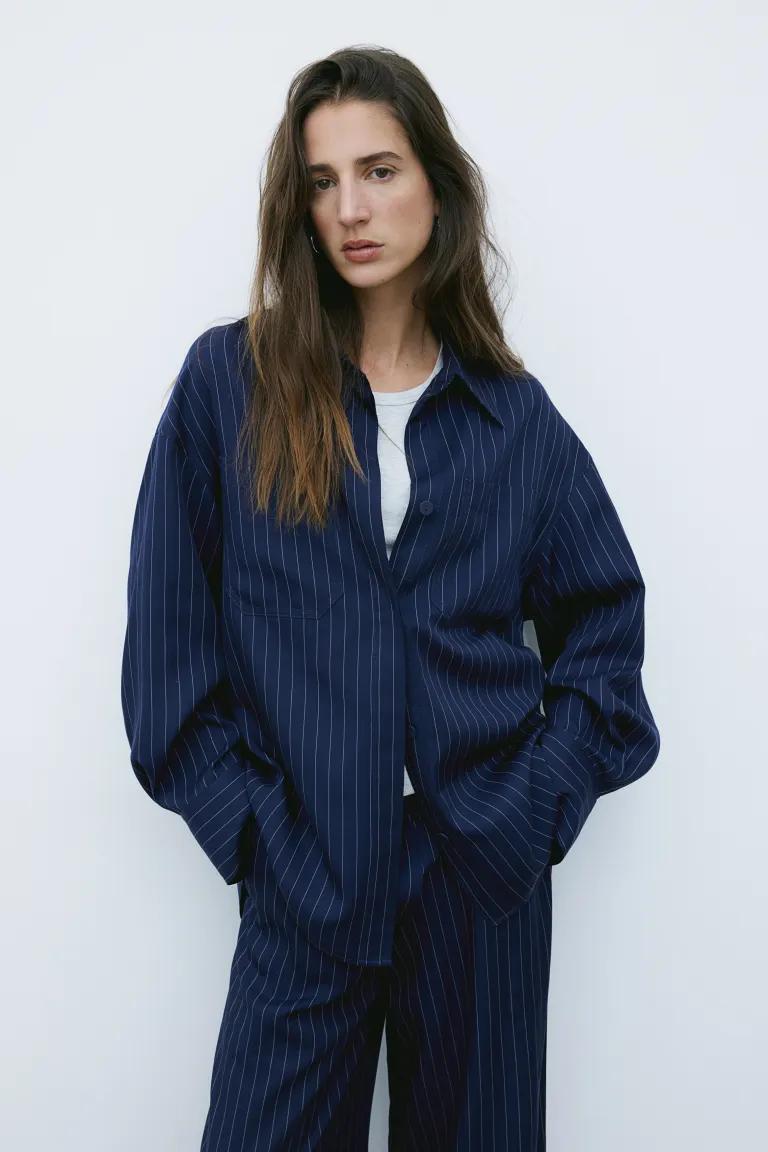 

Твиловая блузка оверсайз H&M, синий