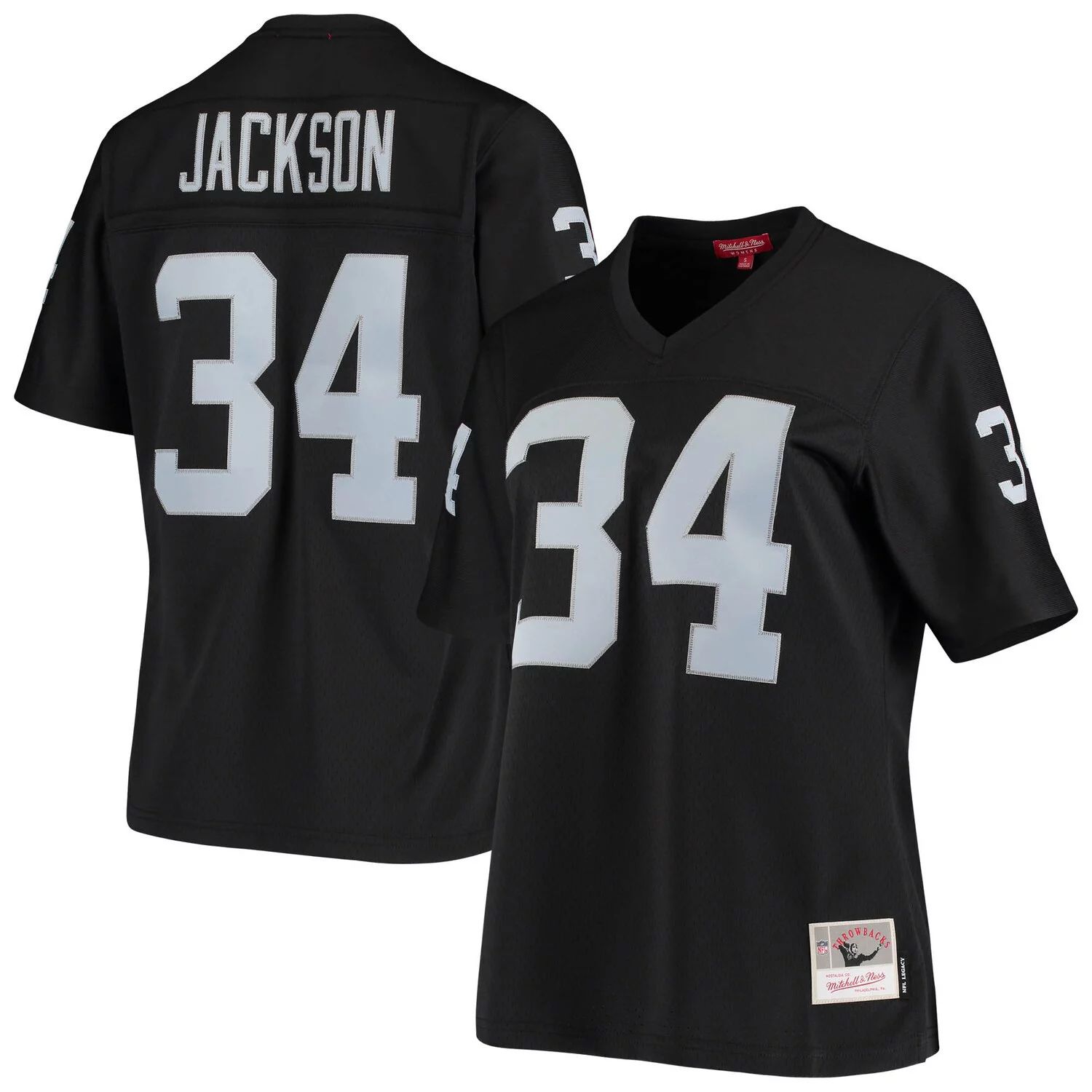 Женская черная футболка Mitchell & Ness Bo Jackson Las Vegas Raiders 1988 Legacy Replica черная футболка для мальчиков и девочек бо джексона las vegas raiders 1988 года вышедшая на пенсию legacy mitchell