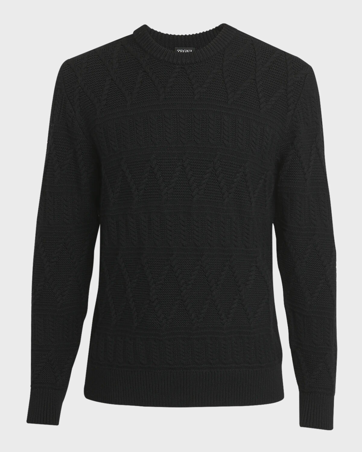 

Мужской шерстяной жаккардовый свитер с круглым вырезом Zegna, цвет Blk Sld