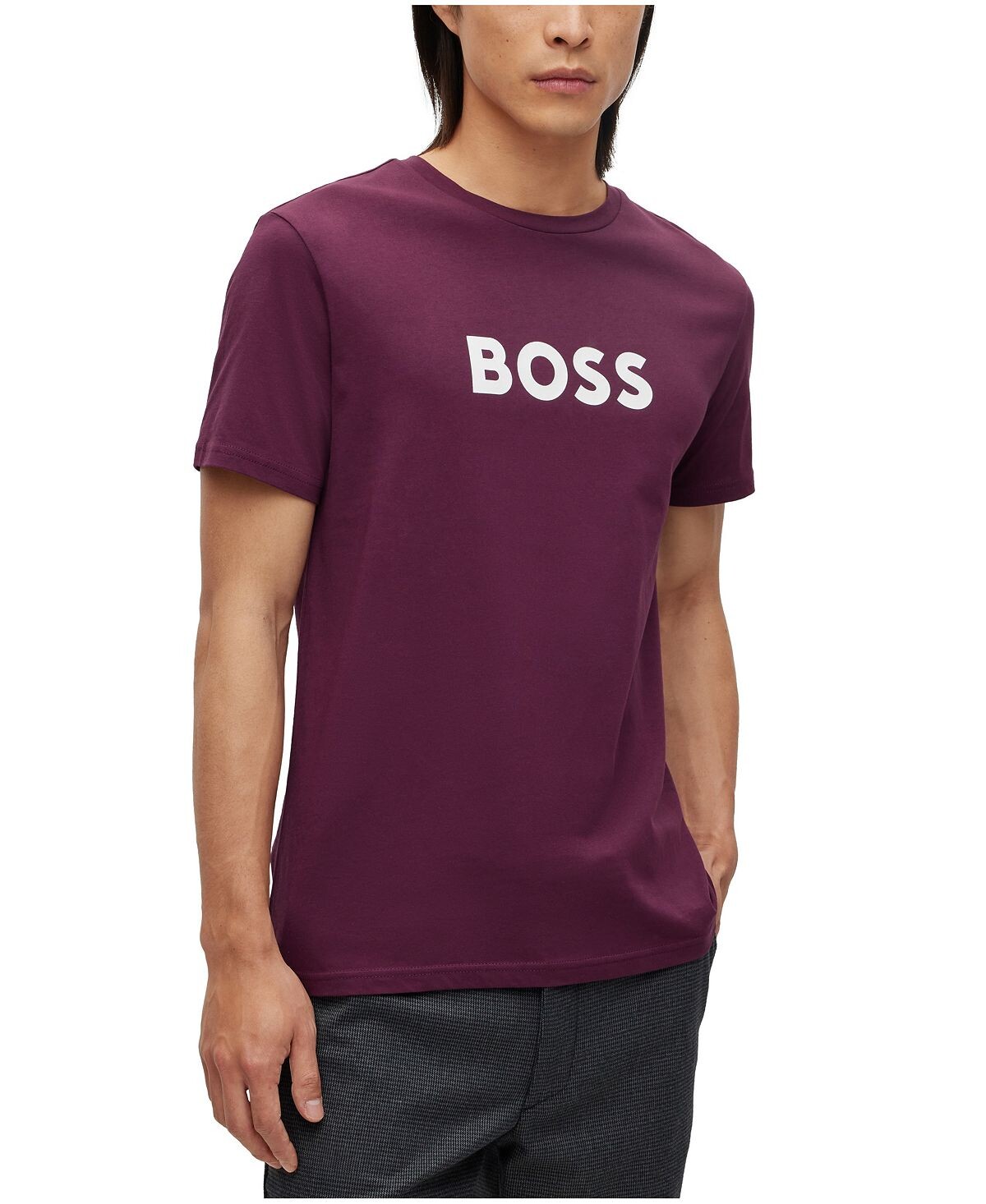 

Мужская хлопковая футболка свободного кроя с контрастным логотипом Hugo Boss