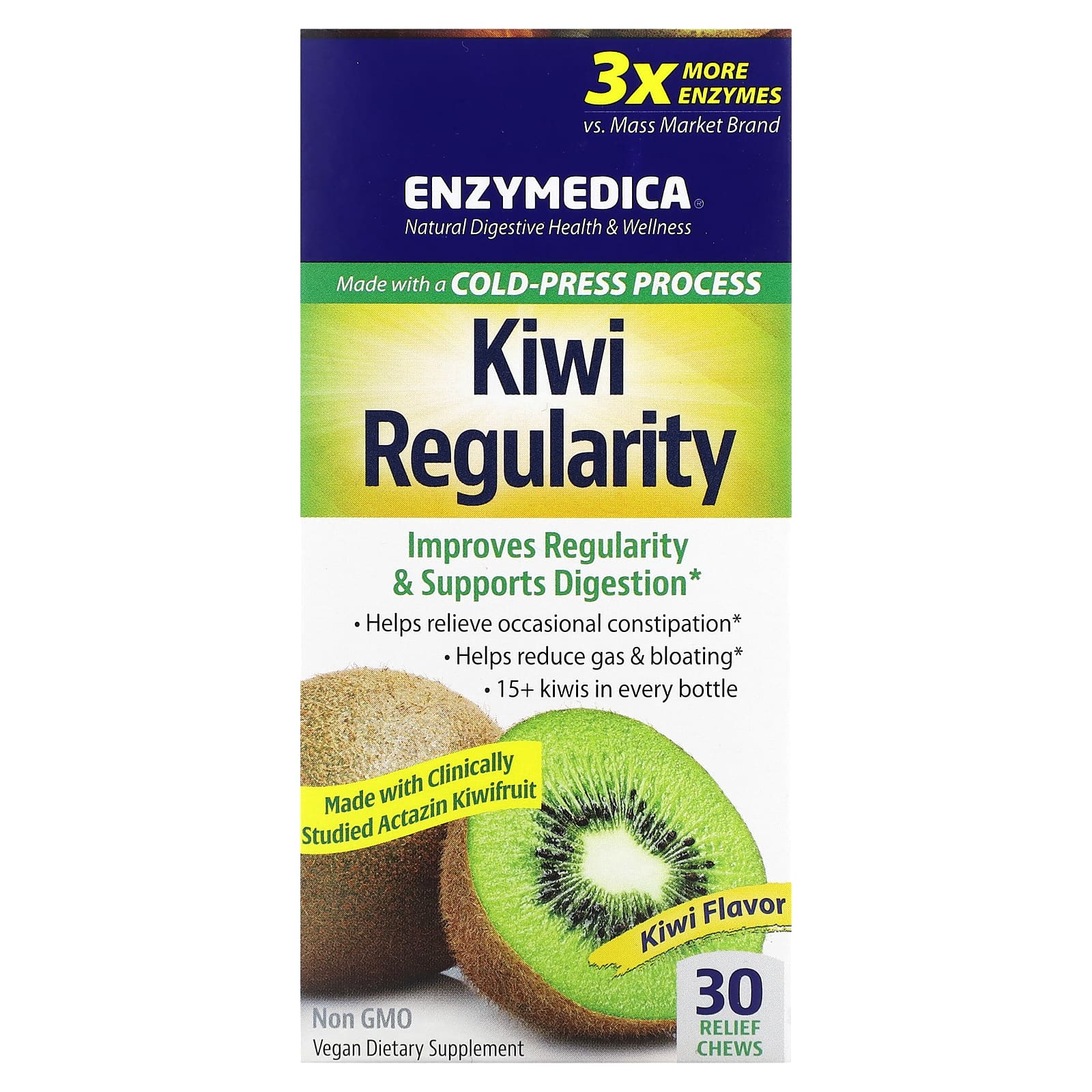 

Kiwi Regularity, вкус киви, 30 жевательных таблеток для облегчения состояния, Enzymedica