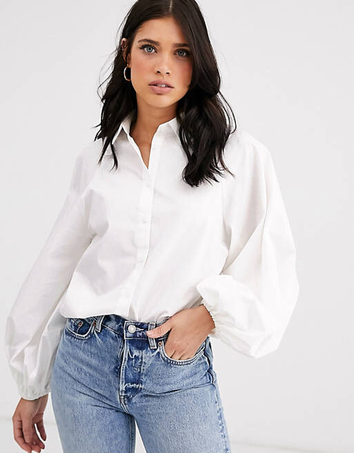 

Белая хлопковая рубашка с длинными рукавами ASOS DESIGN