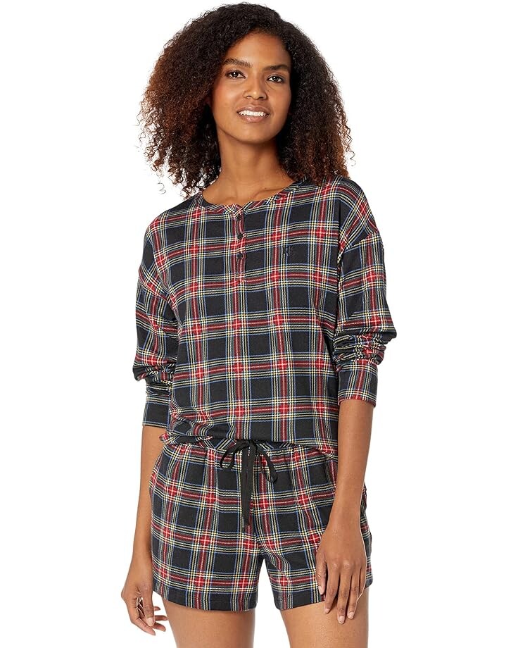

Пижамный комплект LAUREN Ralph Lauren Long Sleeve Henley Boxer PJ Set, цвет Black Plaid