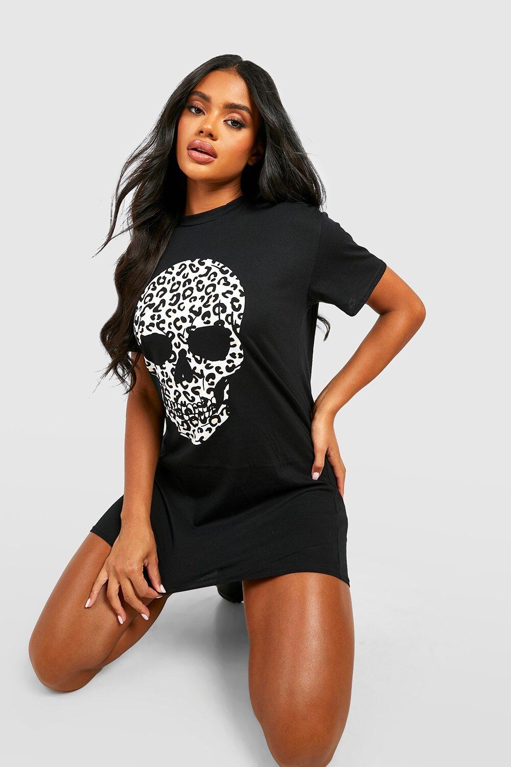 

Платье-футболка с леопардовым черепом на хэллоуин Boohoo, черный