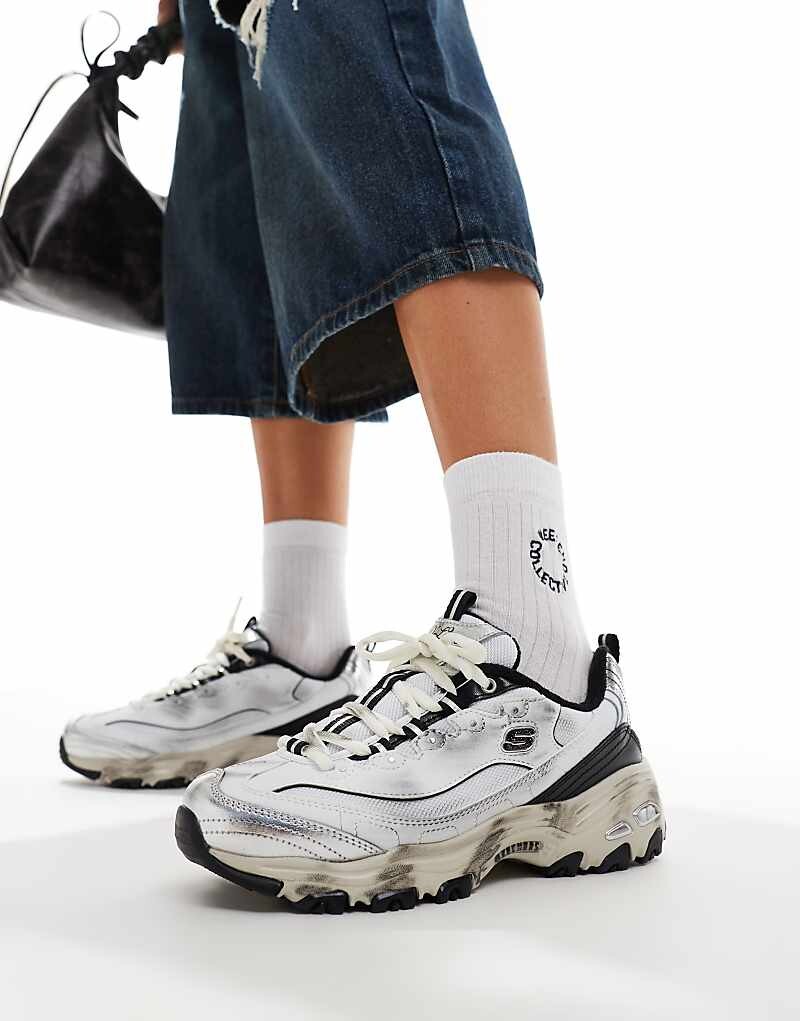 

Серебристые потертые кроссовки Skechers D'Lites с ремешком
