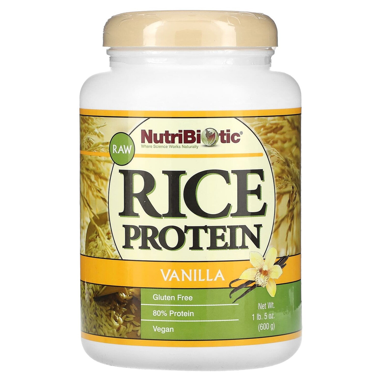 

Необработанный рисовый протеин, ваниль, 600 г (1 фунт 5 унций), NutriBiotic