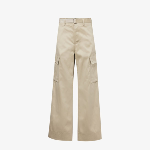 Широкие хлопковые брюки со средней посадкой Sacai, бежевый