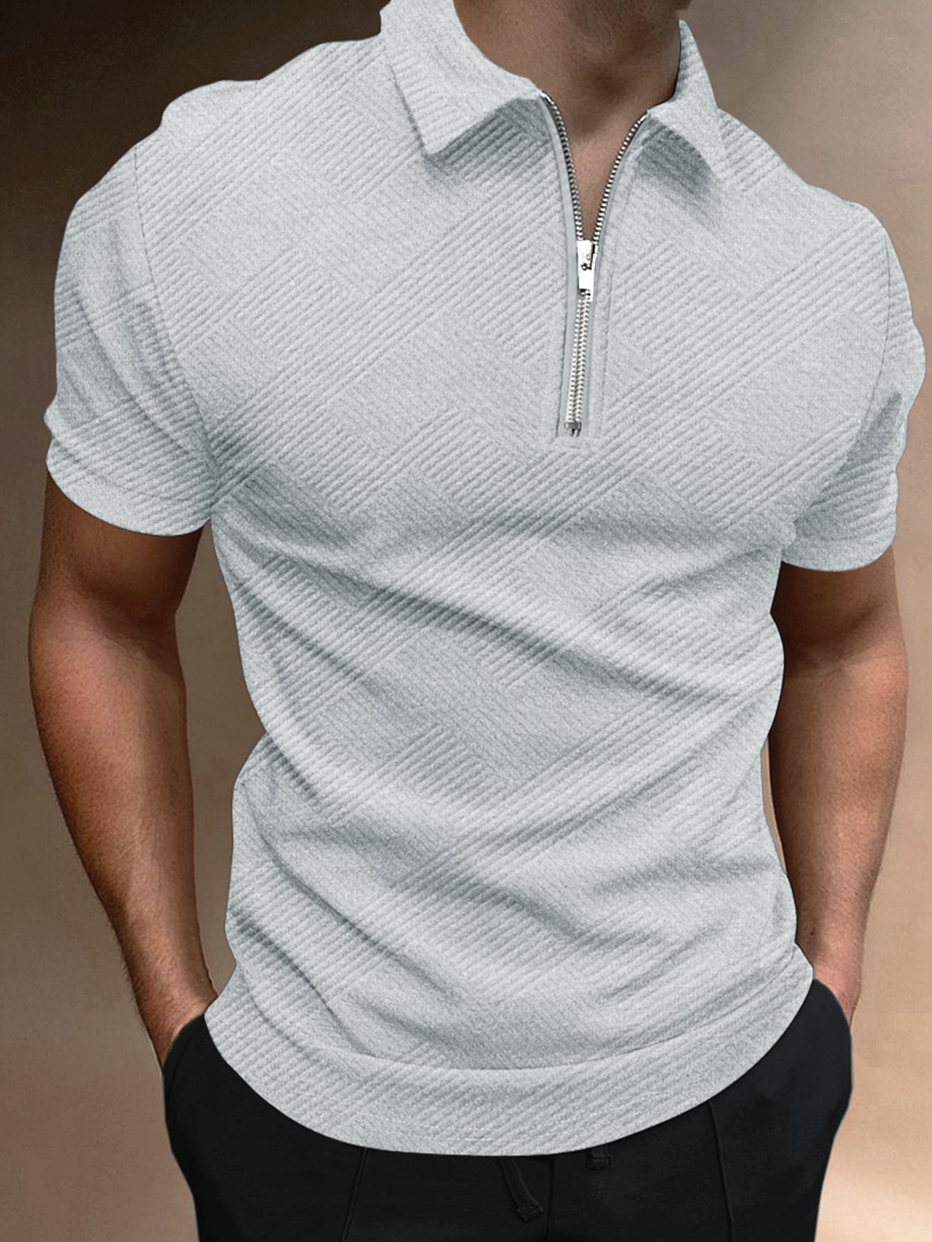 Мужская рубашка-поло с коротким рукавом Manfinity Homme с однотонной текстурой, серый
