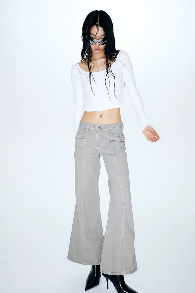 Широкие брюки из твила H&M, серый