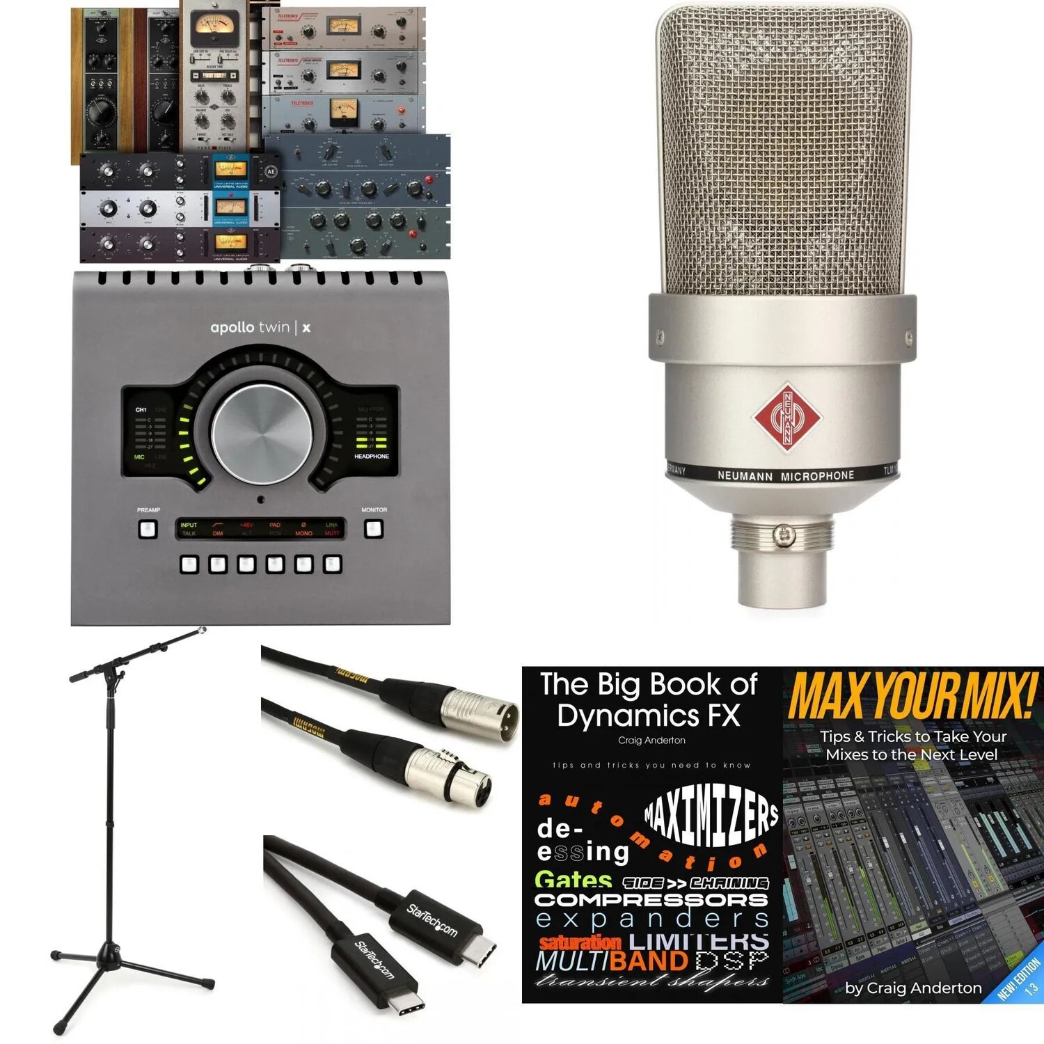

Аудиоинтерфейс Universal Audio Apollo Twin X DUO Heritage Edition и комплект электронных книг Neumann TLM 103