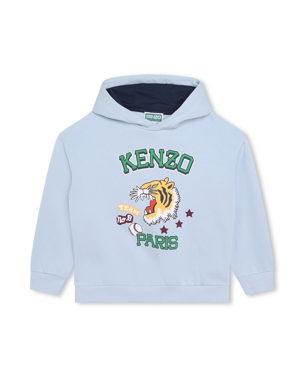 

Толстовка для мальчика с капюшоном и рисунком спереди Kenzo, светло-синий