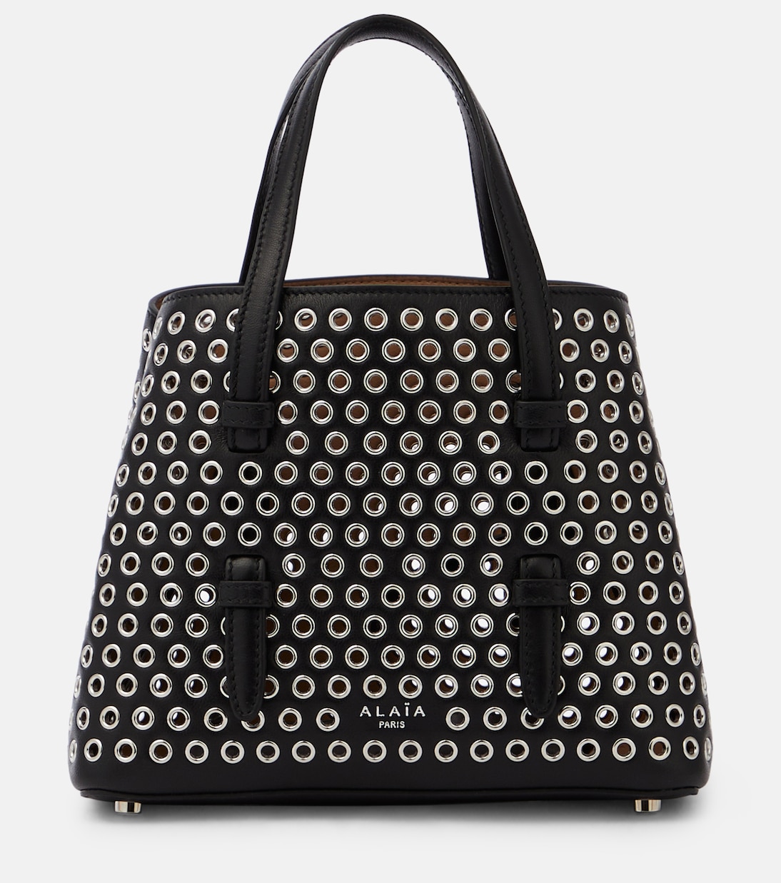 Кожаная сумка-тоут mina 20 с декором Alaïa, черный цена и фото