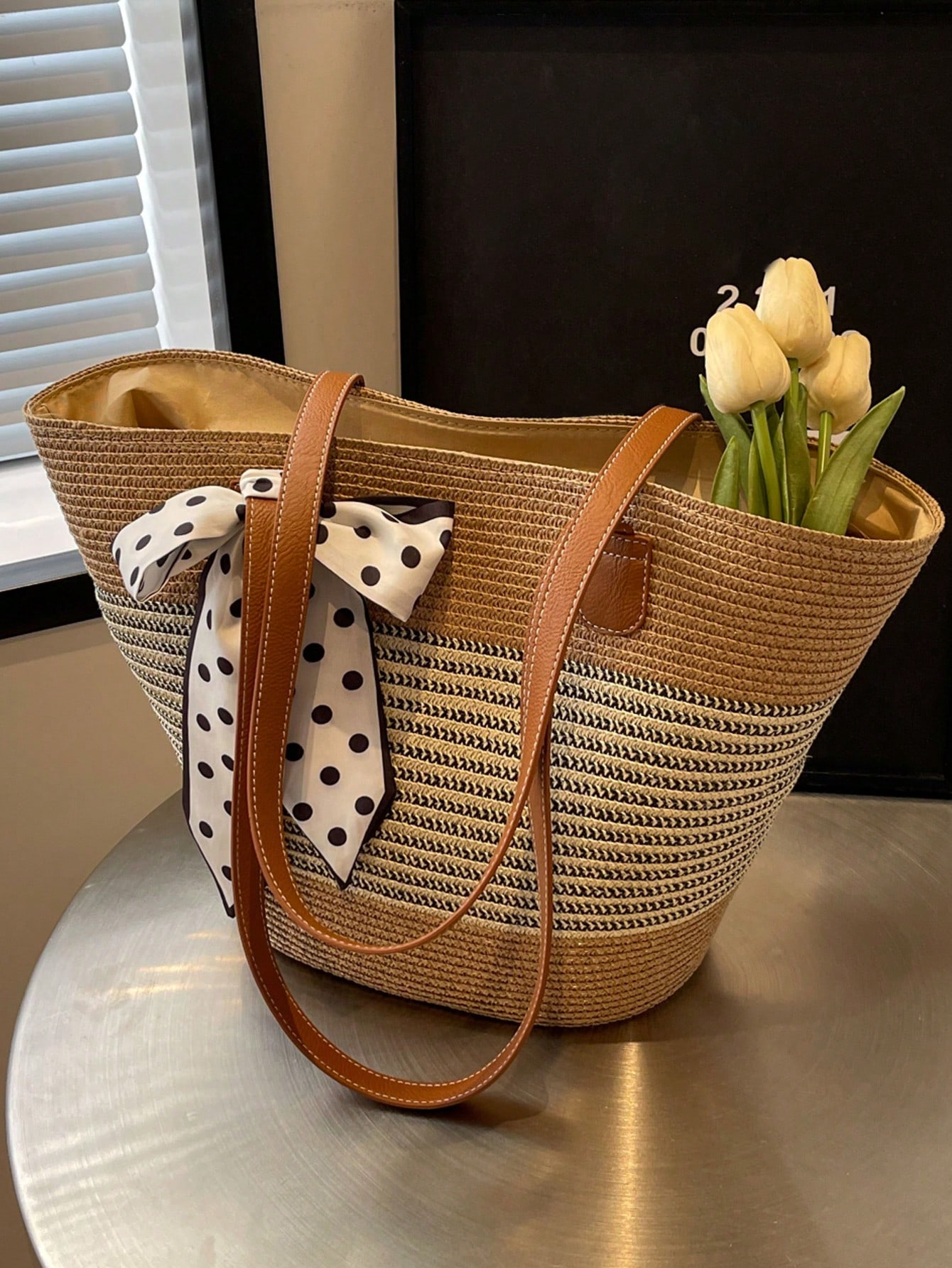 Модная большая вместительная сумка из контрастного цвета с украшением в виде шарфа и портативная сумка на одно плечо для женщин, хаки портативная сумка для покупок складные сумки для супермаркета удобная вместительная продуктовая сумка для путешествий