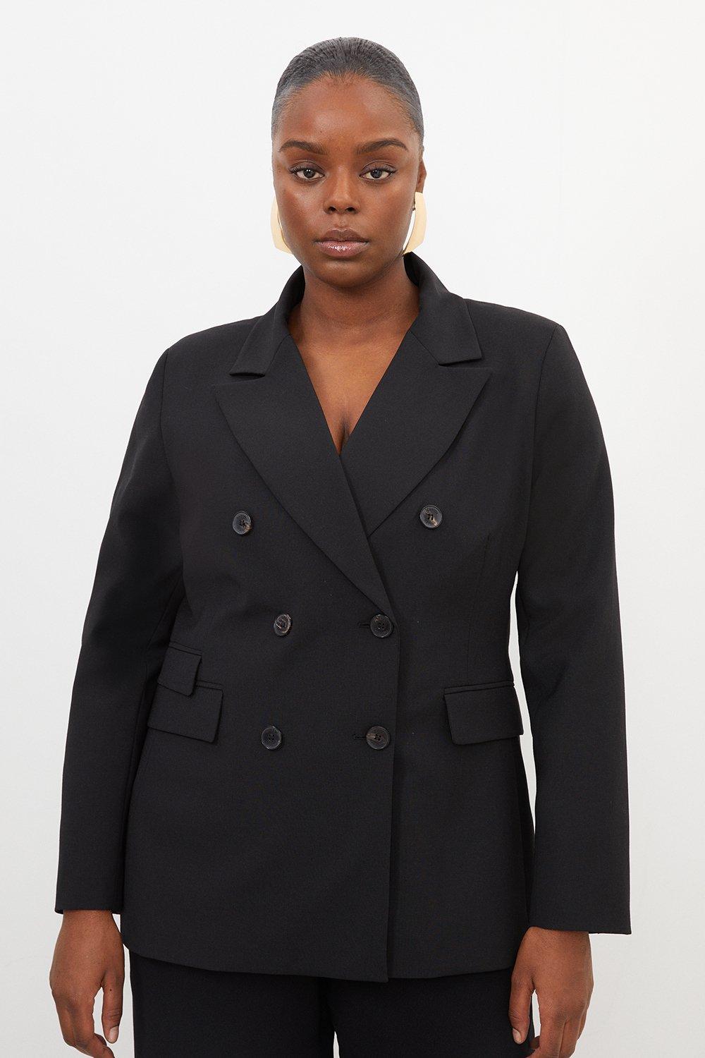 цена Приталенный двубортный пиджак больших размеров из шерстяной смеси Karen Millen, черный