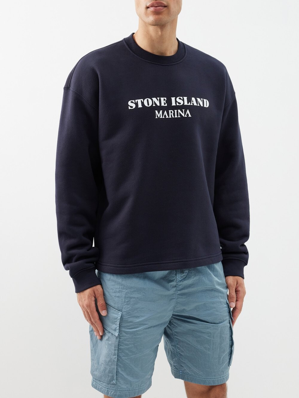 

Толстовка из хлопкового джерси с логотипом Stone Island, синий