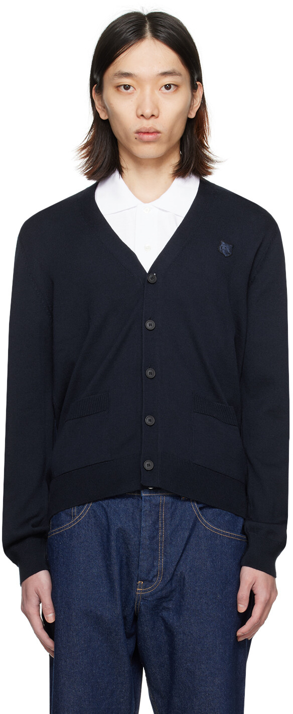 

Темно-синий кардиган Bold Fox Head Maison Kitsune, цвет Ink blue