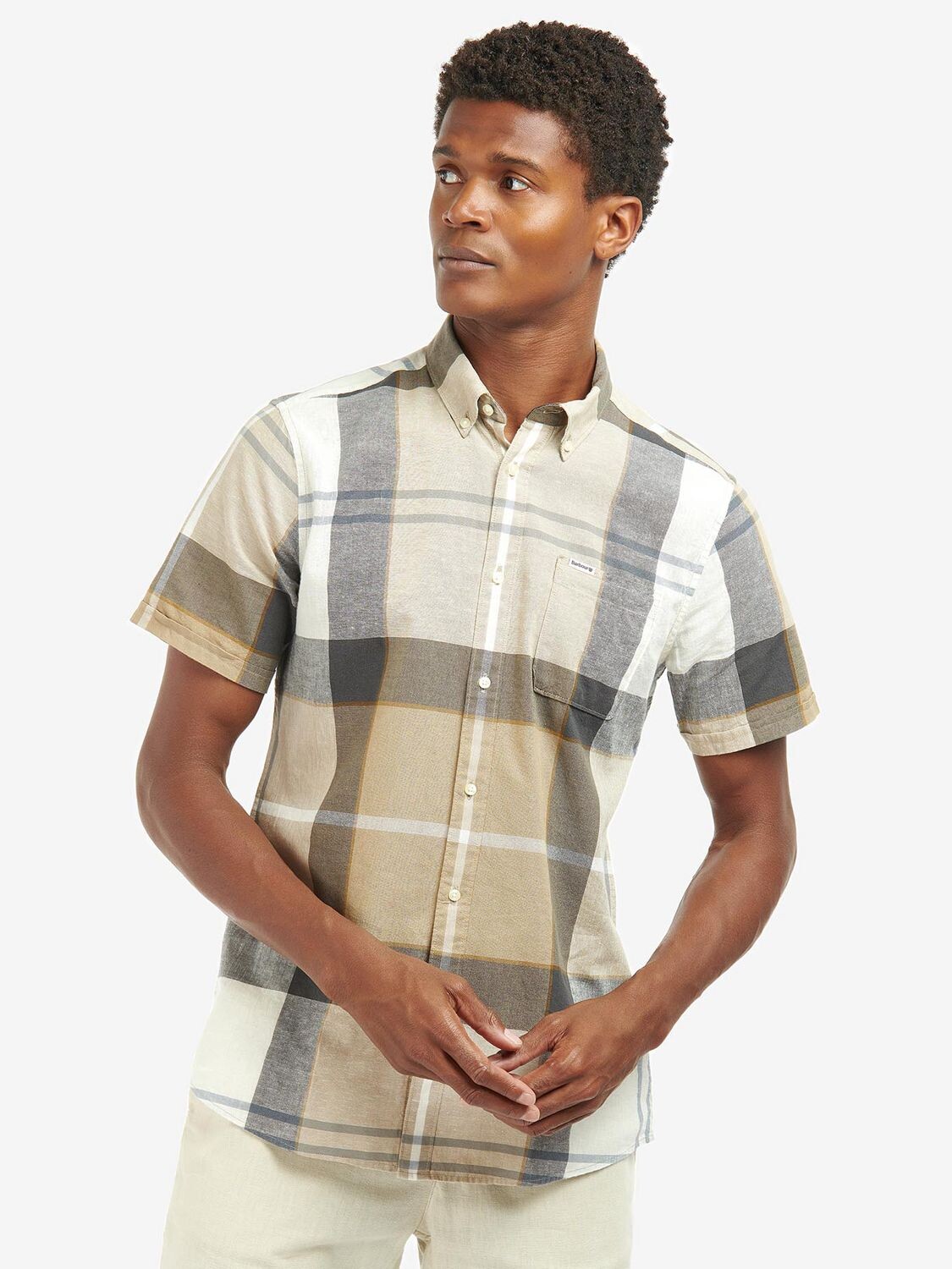 

Рубашка в клетку из хлопково-льняной смеси Barbour Douglas, цвет Amble Sand