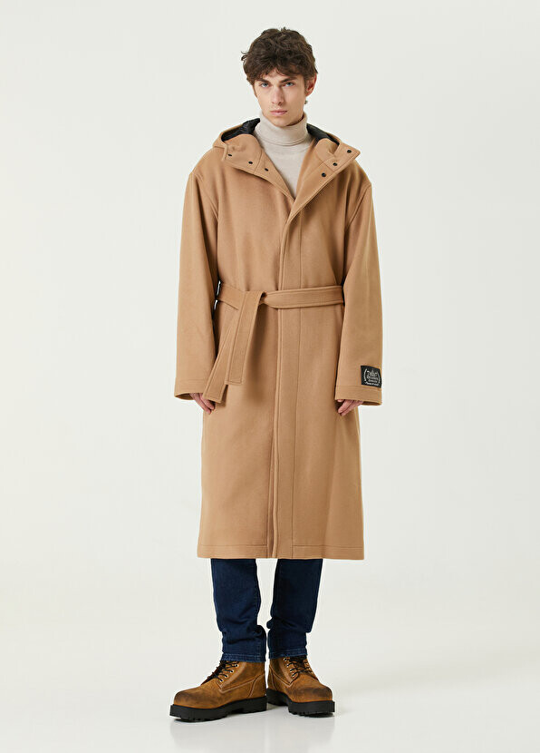 

Бежевое шерстяное пальто с капюшоном Msgm, Бежевый