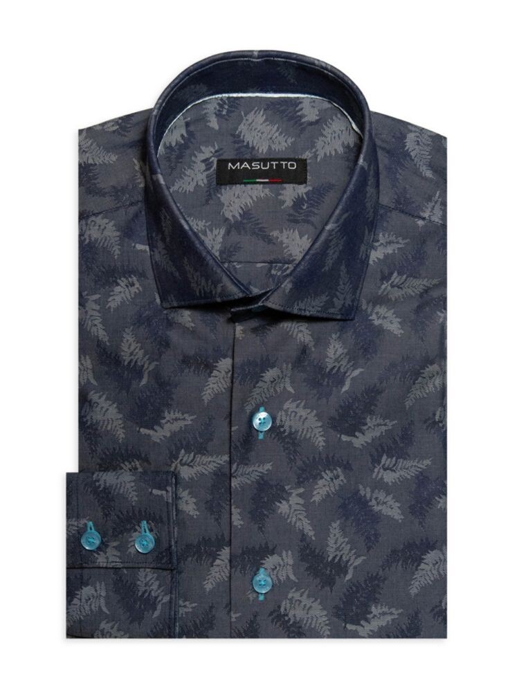 

Жаккардовая спортивная рубашка Modern Fit с листьями Masutto, темно-синий