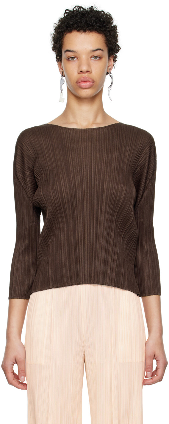 

Коричневая футболка Pleats Please Issey Miyake с длинными рукавами