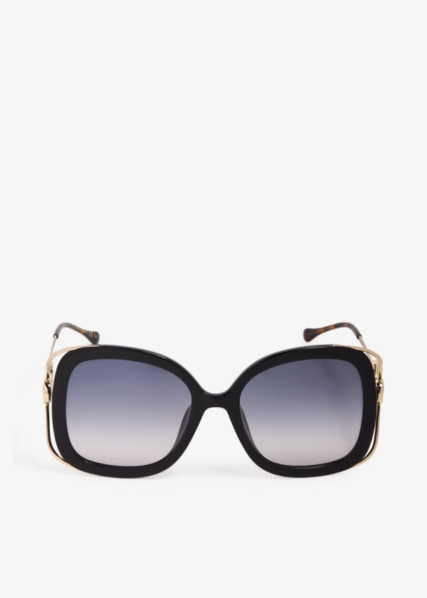 Солнцезащитные очки Gucci Horsebit Rectangular, черный солнцезащитные очки zara rectangular белый