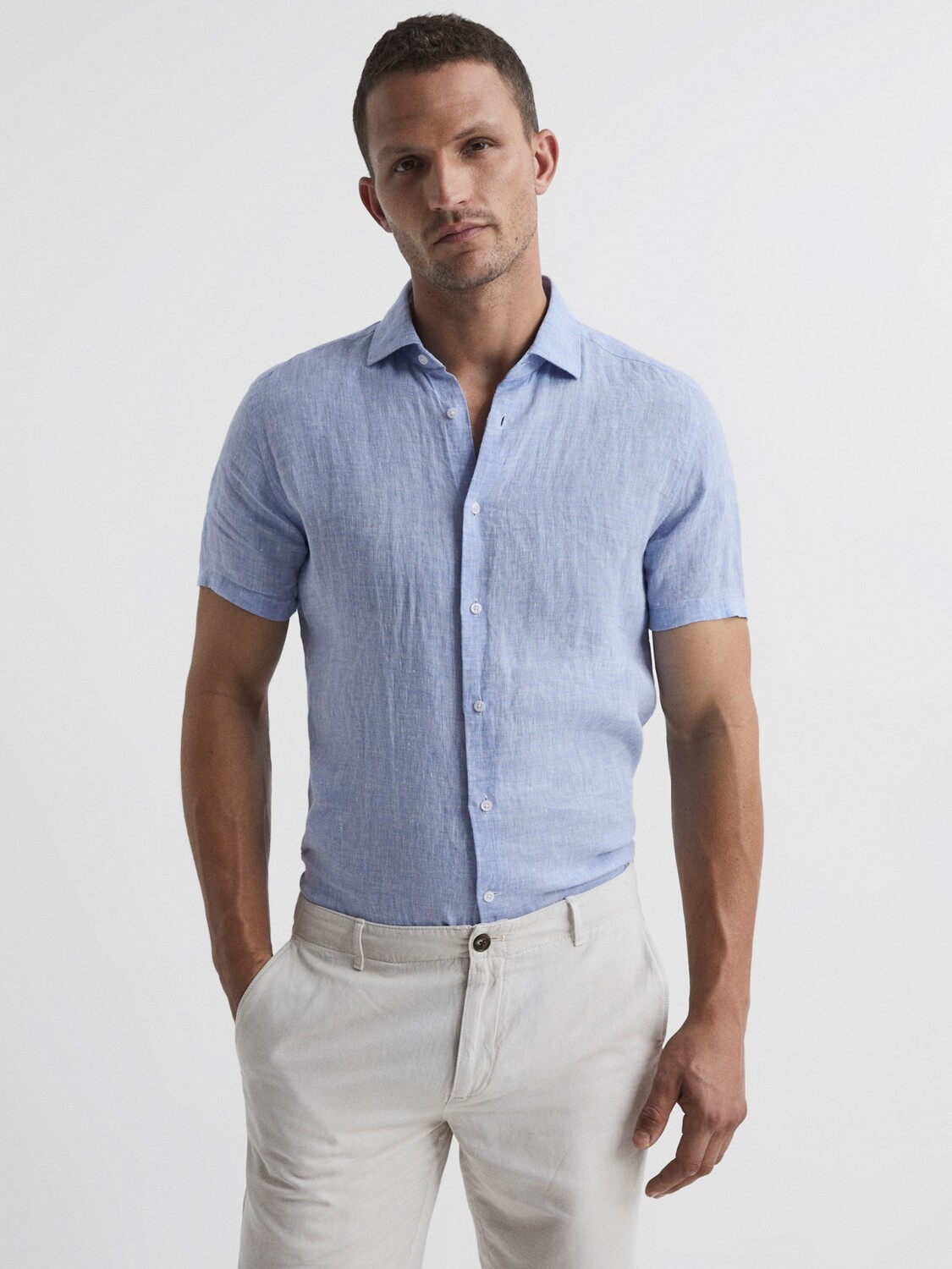 

Рубашка Reiss Holiday Linen Regular Fit, нежно-голубая