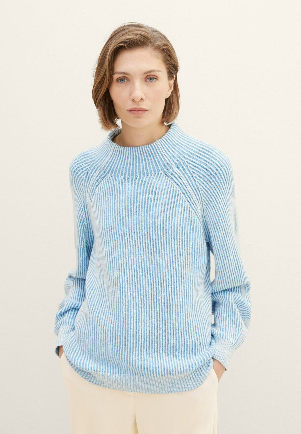 Вязаный свитер TOM TAILOR, цвет offwhite blue plaited rib цена и фото