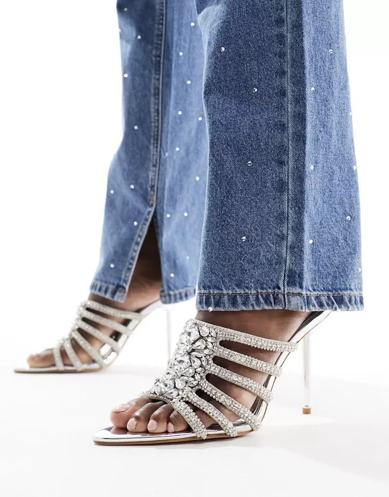 Azalea Wang Prancer серебристые туфли-мюли на высоком каблуке с ремешками из сетки золотистые босоножки на высоком каблуке azalea wang tilly